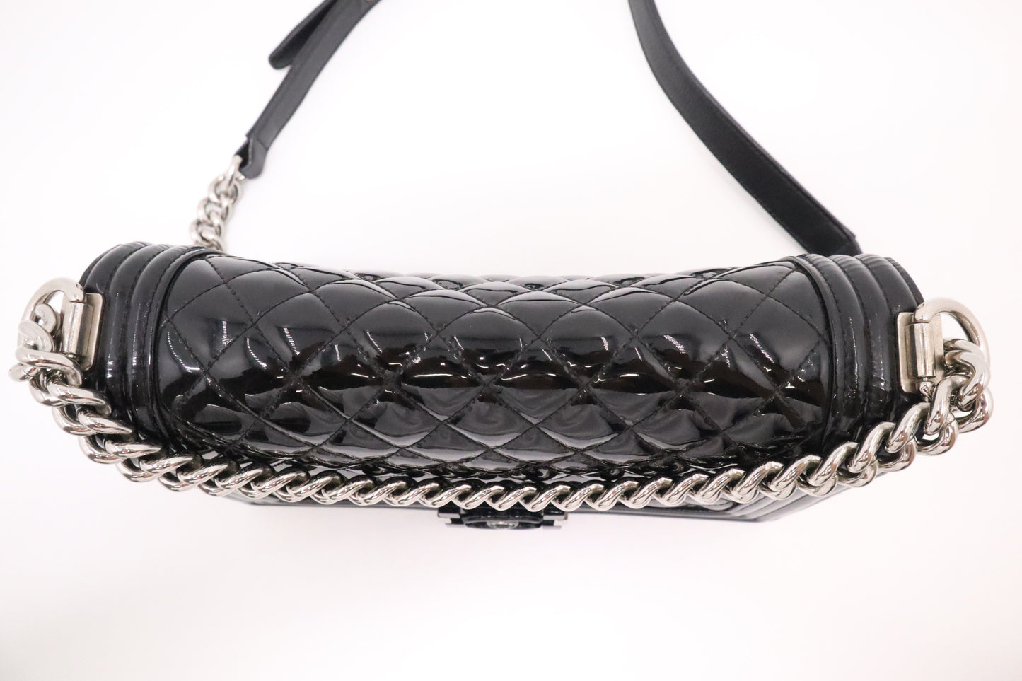 Chanel Old Medium Boy Bag in Black Patent Leather