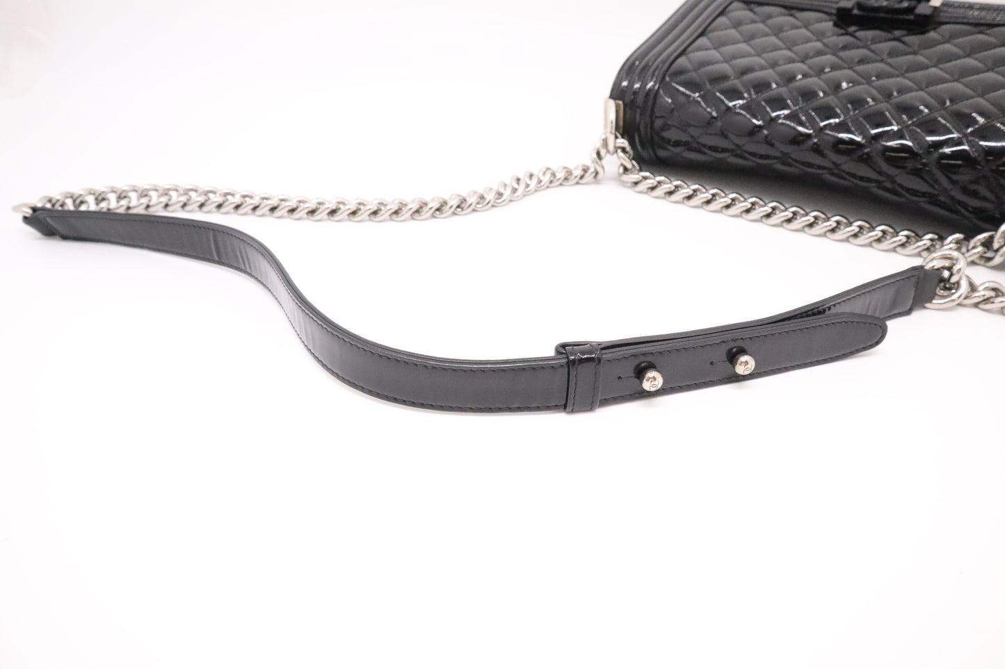 Chanel Old Medium Boy Bag in Black Patent Leather