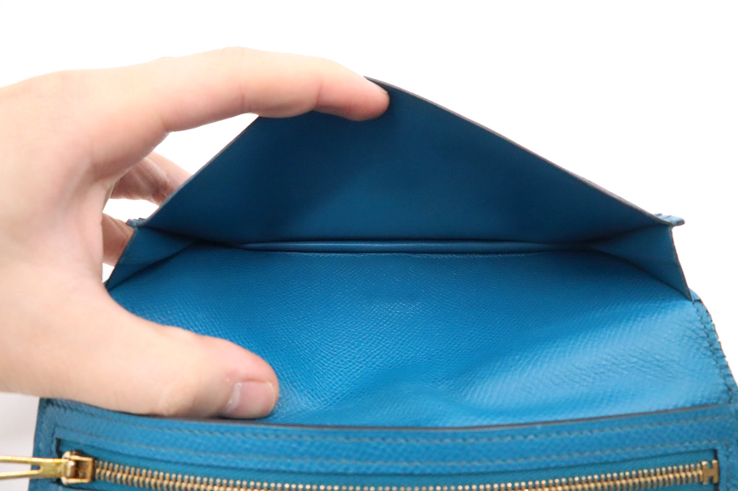 Hermes Bearn Wallet in Blue Leather
