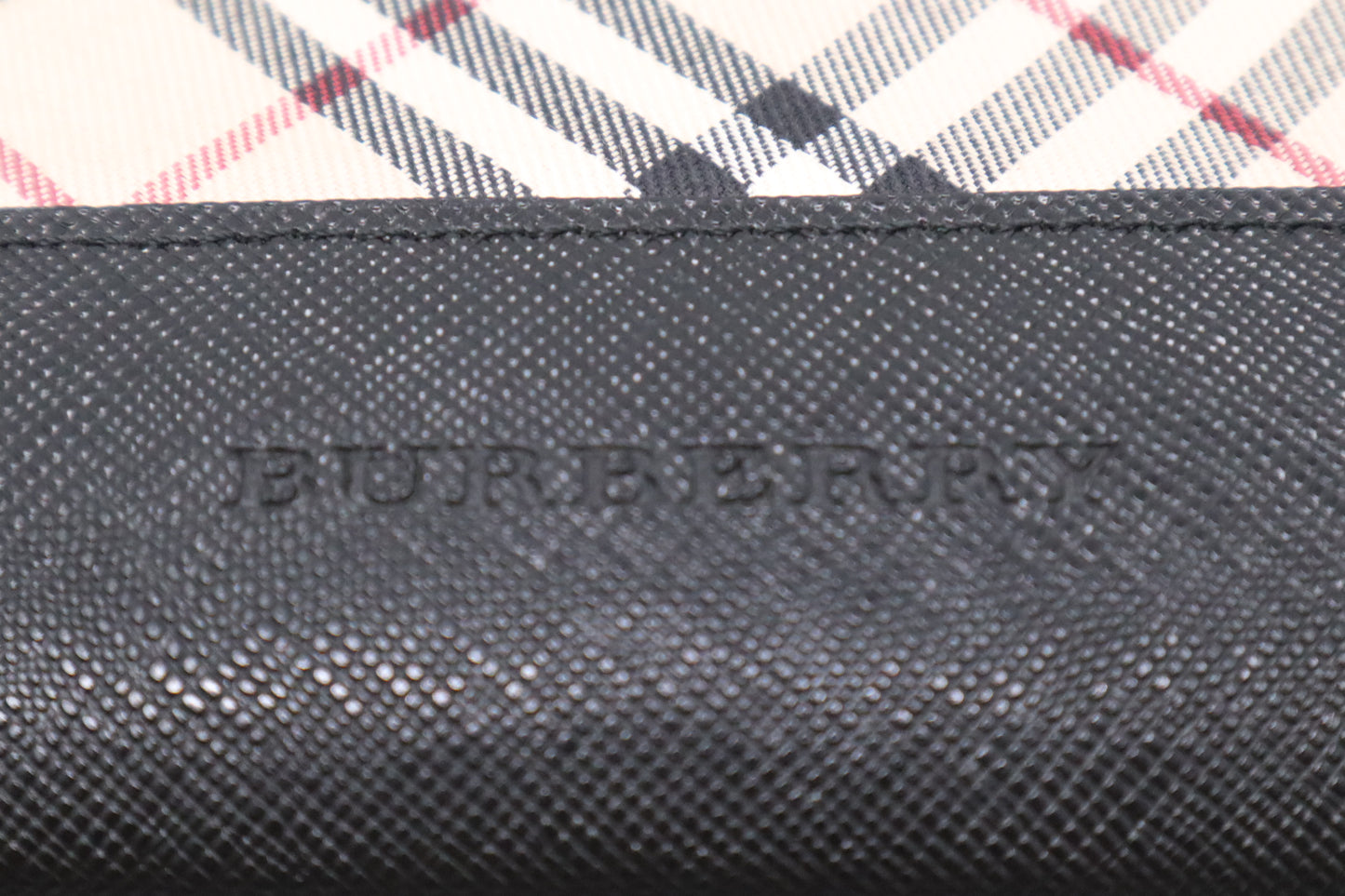 Burberry Handbag in Black Leather & Cream Checked Canvas