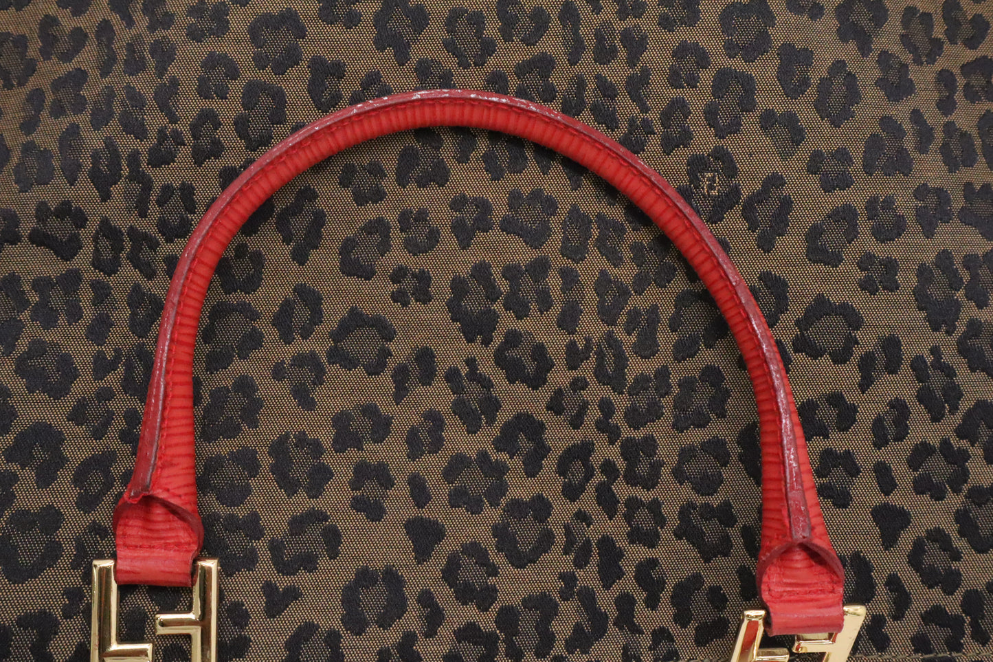 Fendi Shoulder Bag in Leopard Canvas & Red Leather