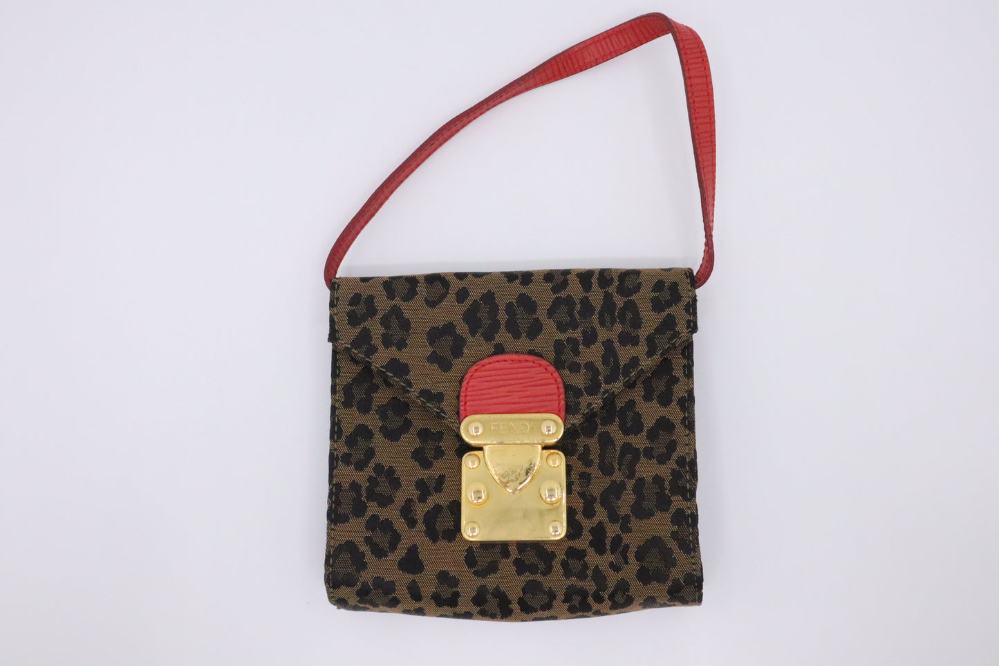 Fendi Shoulder Bag in Leopard Canvas & Red Leather
