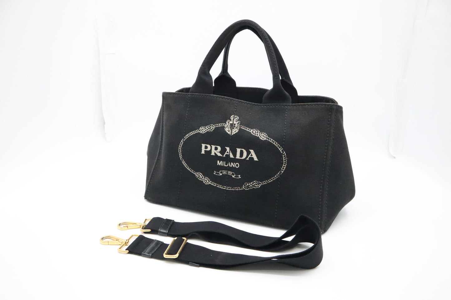 Prada Large Canapa Tote in Black Cotton Canvas