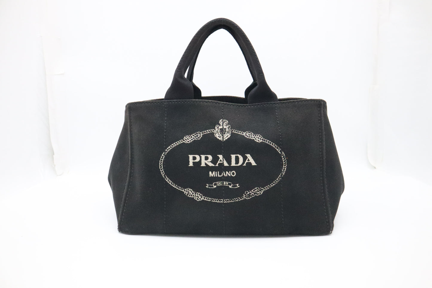Prada Large Canapa Tote in Black Cotton Canvas