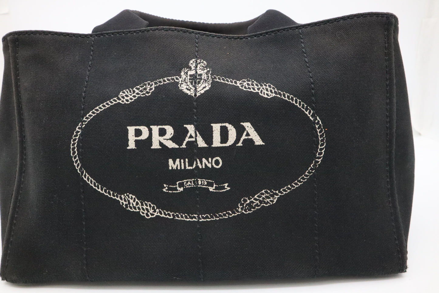Prada Large Canapa Tote in Black Cotton Canvas