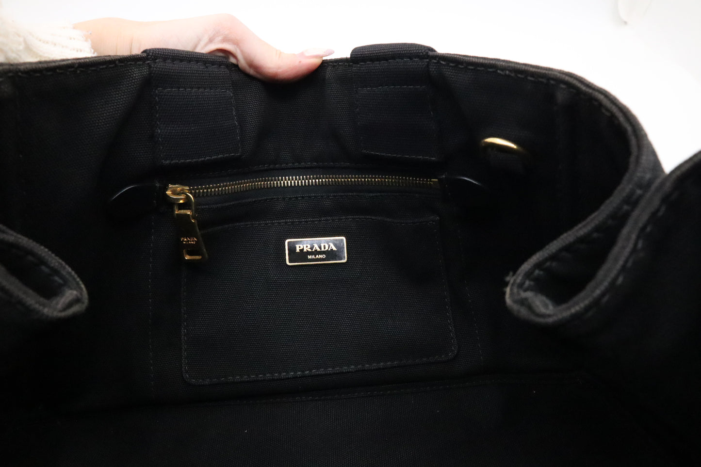 Prada Large Canapa Tote in Black Cotton Canvas