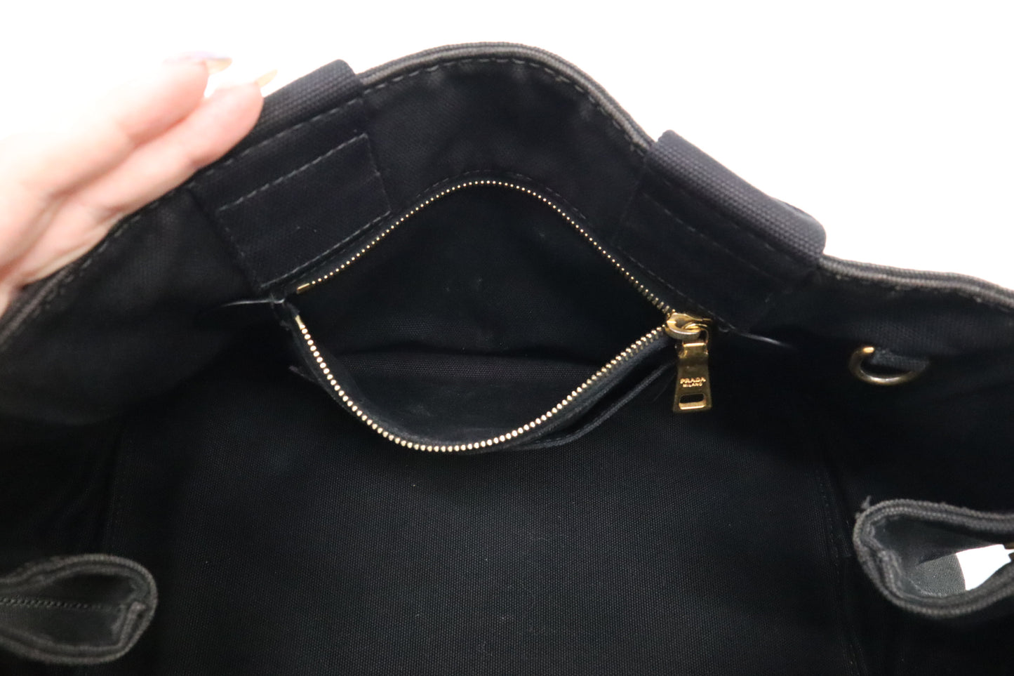 Prada Large Canapa Tote in Black Cotton Canvas