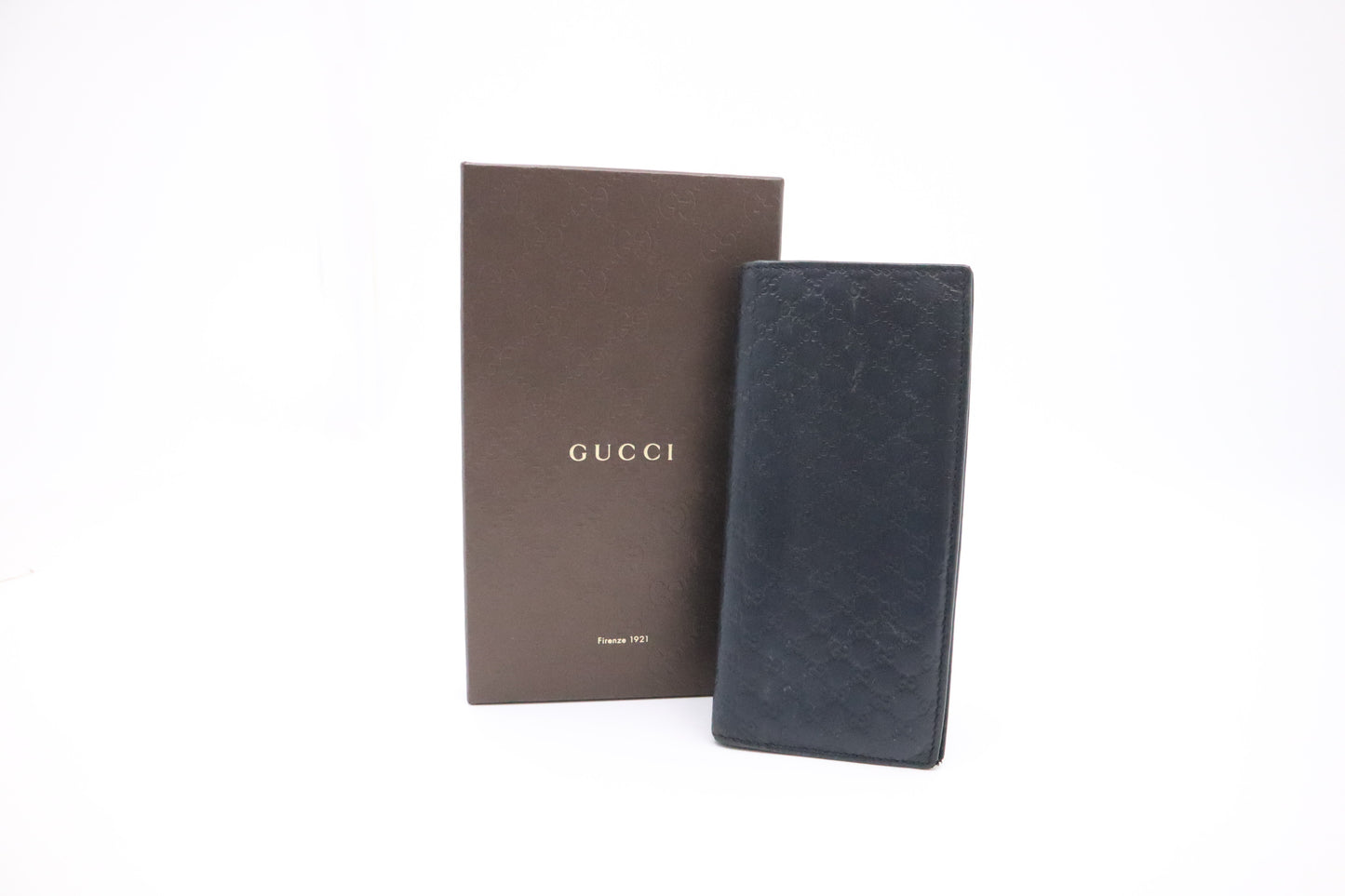 Gucci Bifold Long Wallet in Navy Microguccissima Leather