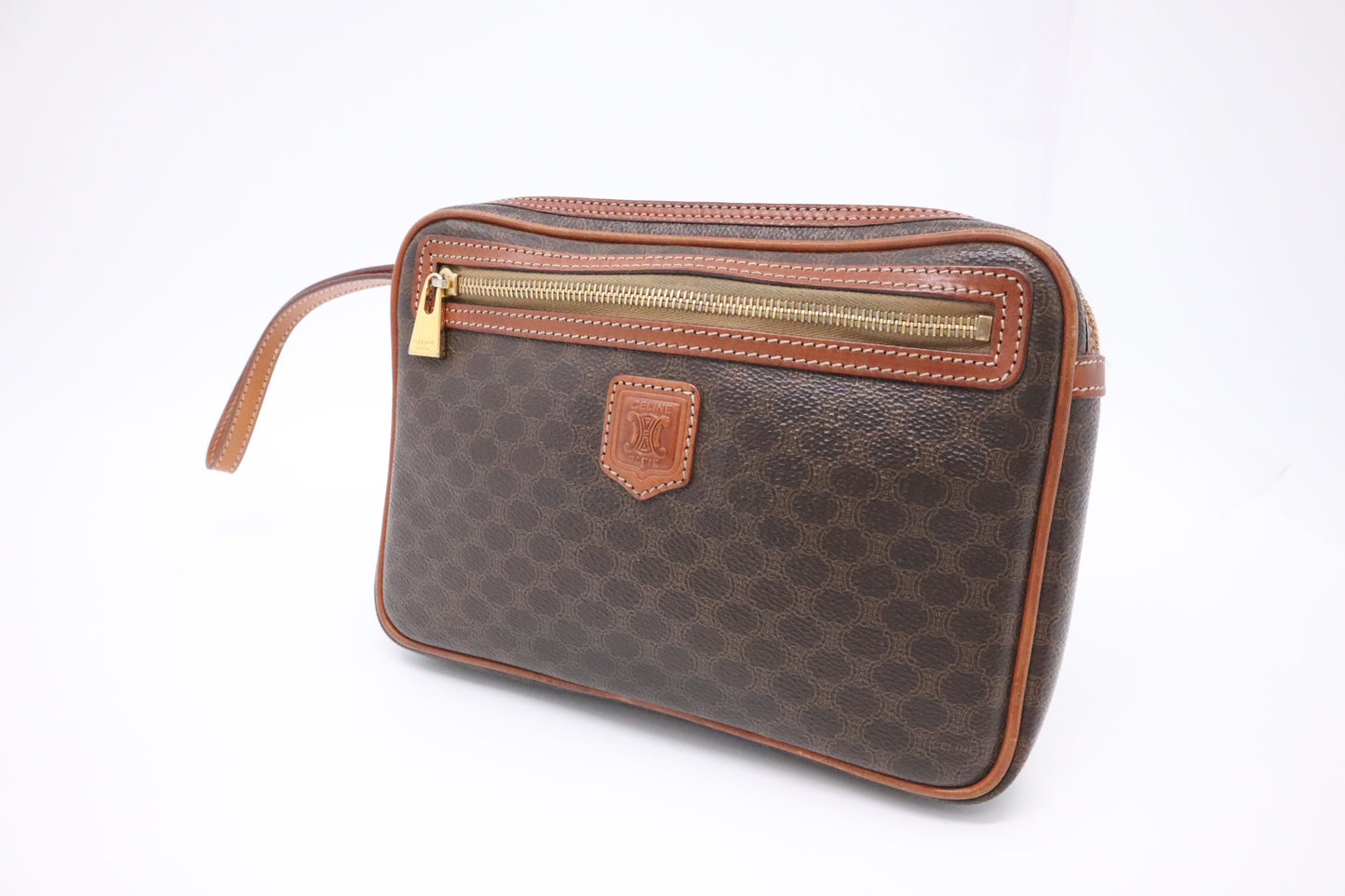 Celine Wrist Pouch in Brown Macadam Canvas