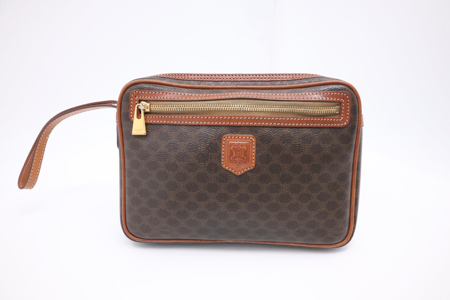 Celine Wrist Pouch in Brown Macadam Canvas