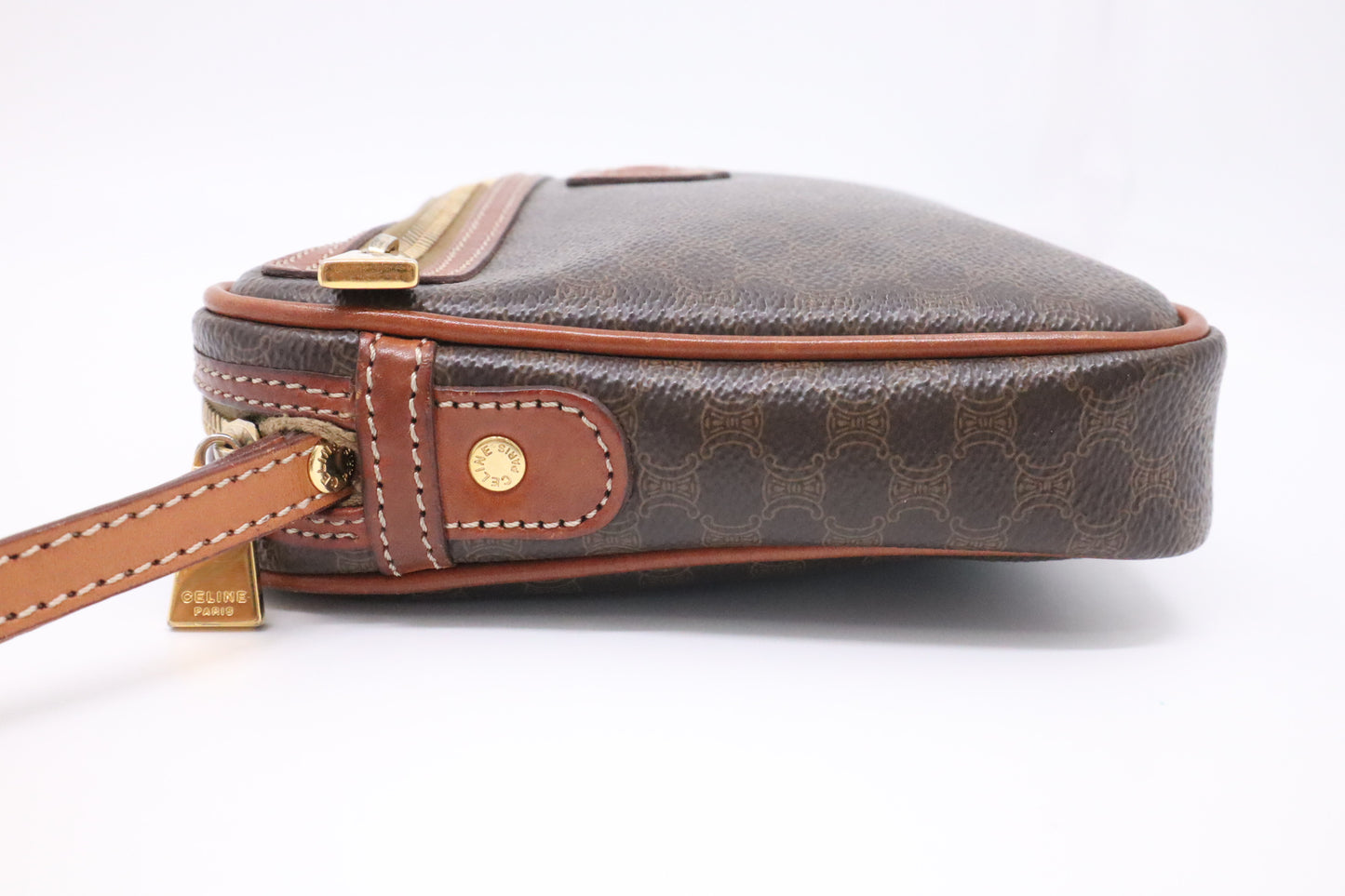 Celine Wrist Pouch in Brown Macadam Canvas