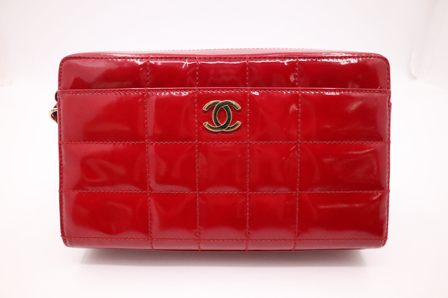 Chanel Chocobar Chain Hand Bag in Red Patent Leather