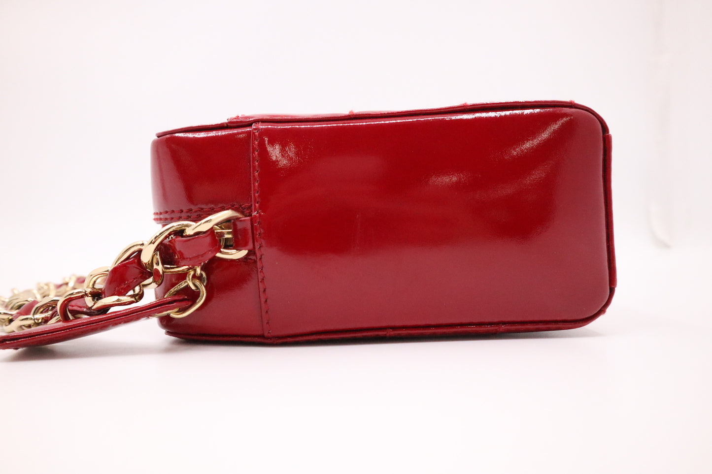 Chanel Chocobar Chain Hand Bag in Red Patent Leather