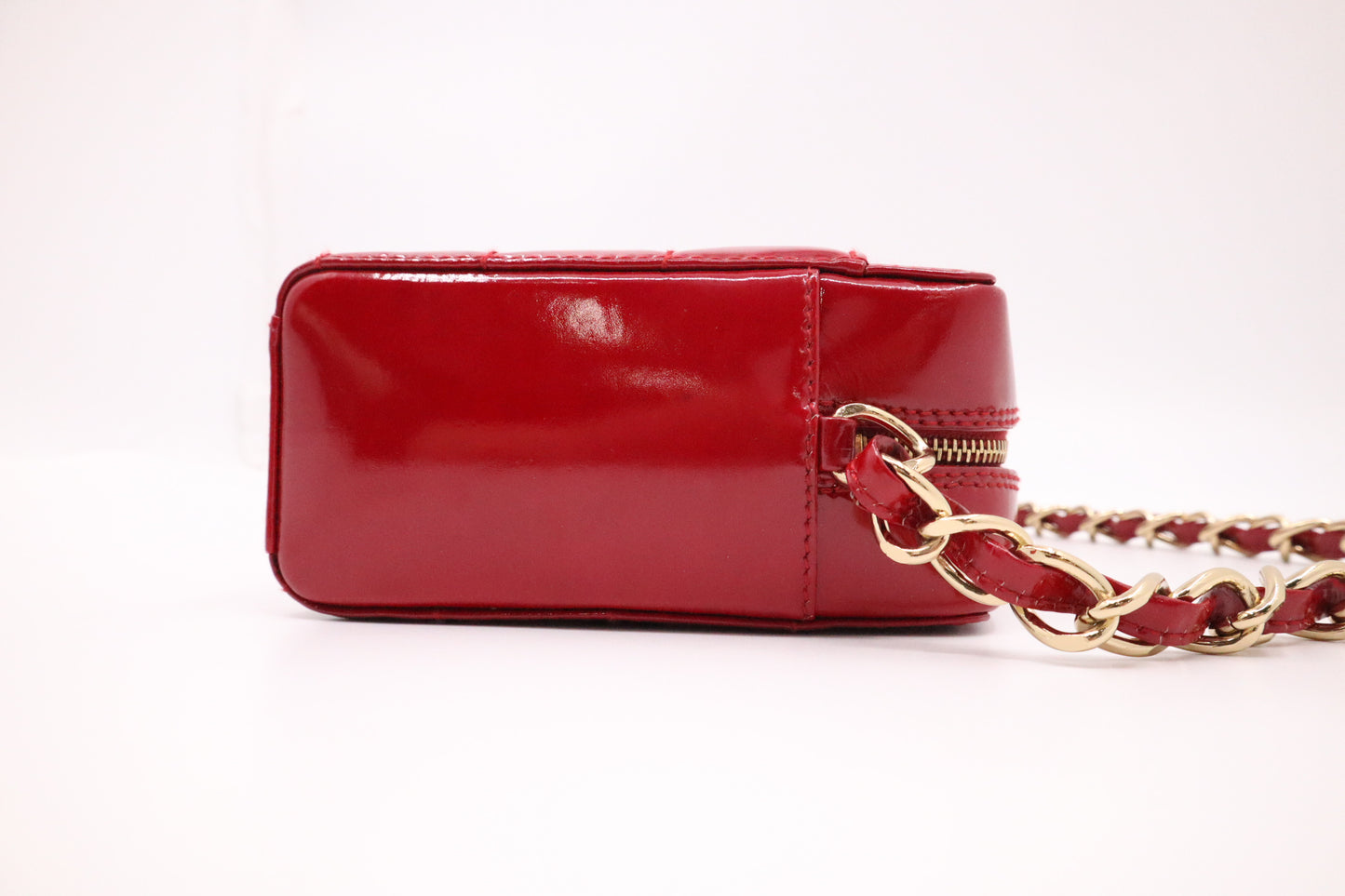 Chanel Chocobar Chain Hand Bag in Red Patent Leather