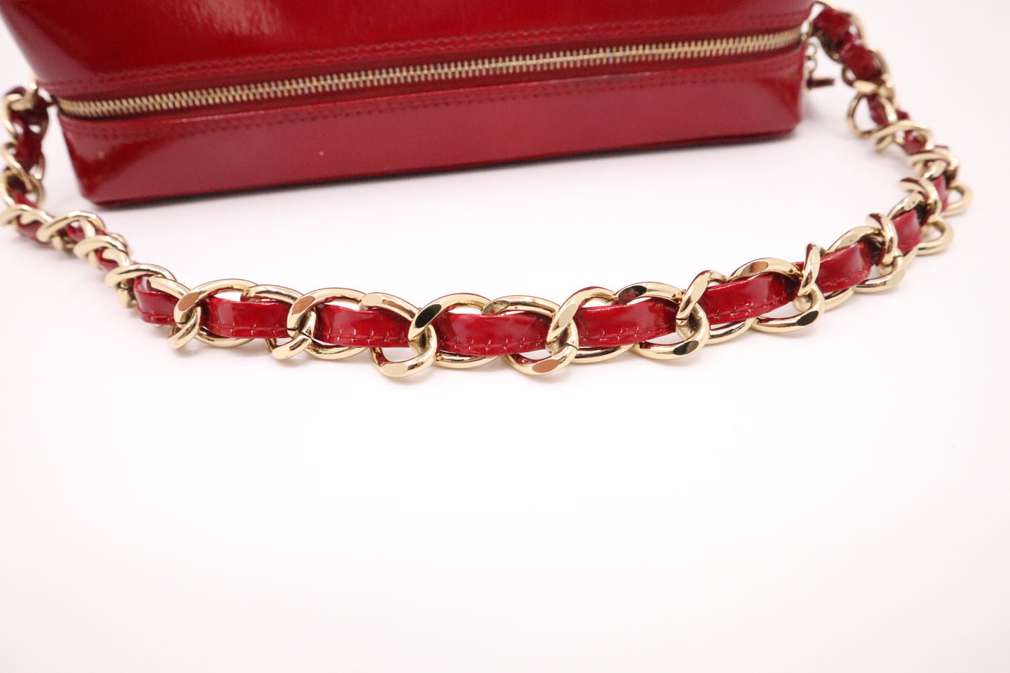 Chanel Chocobar Chain Hand Bag in Red Patent Leather