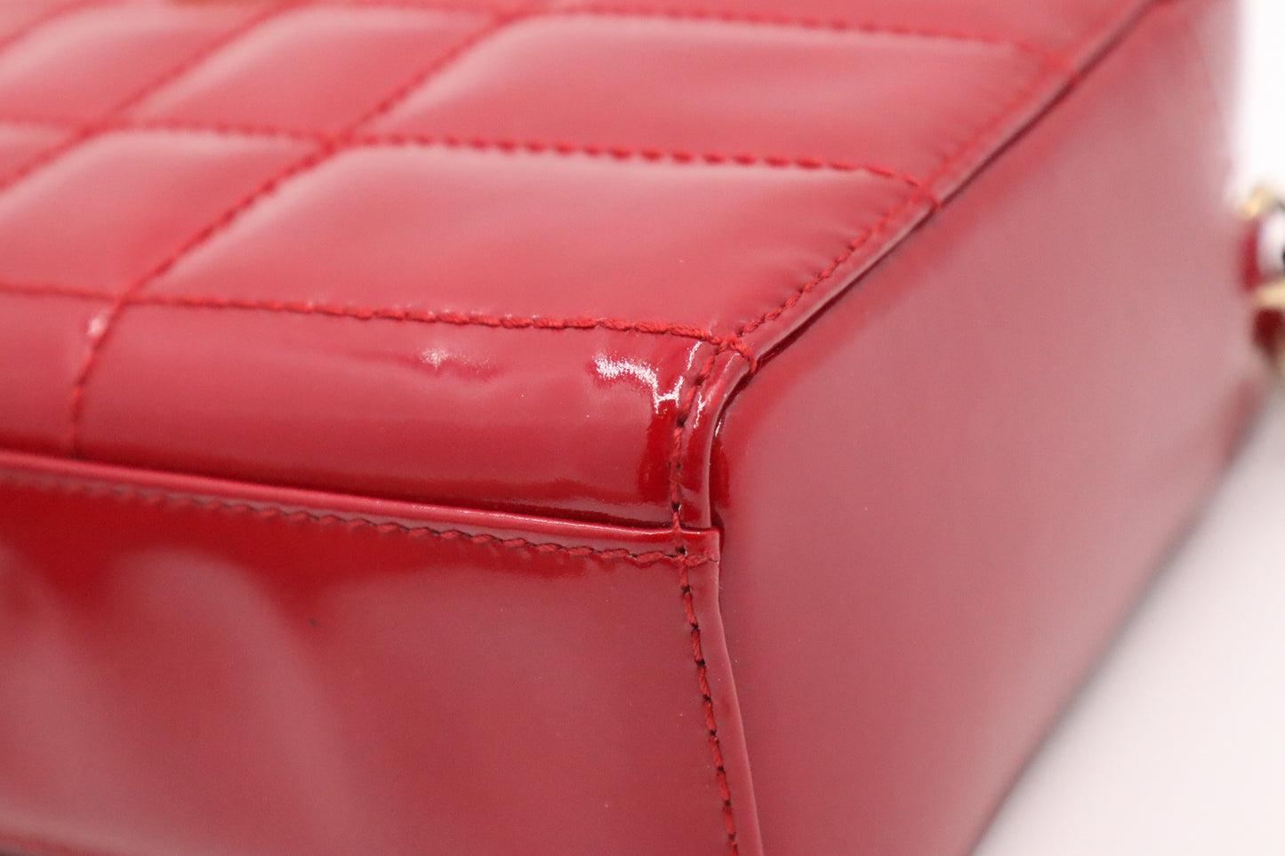 Chanel Chocobar Chain Hand Bag in Red Patent Leather