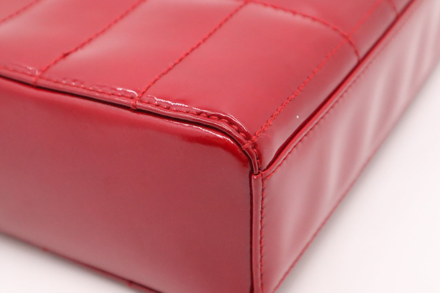 Chanel Chocobar Chain Hand Bag in Red Patent Leather