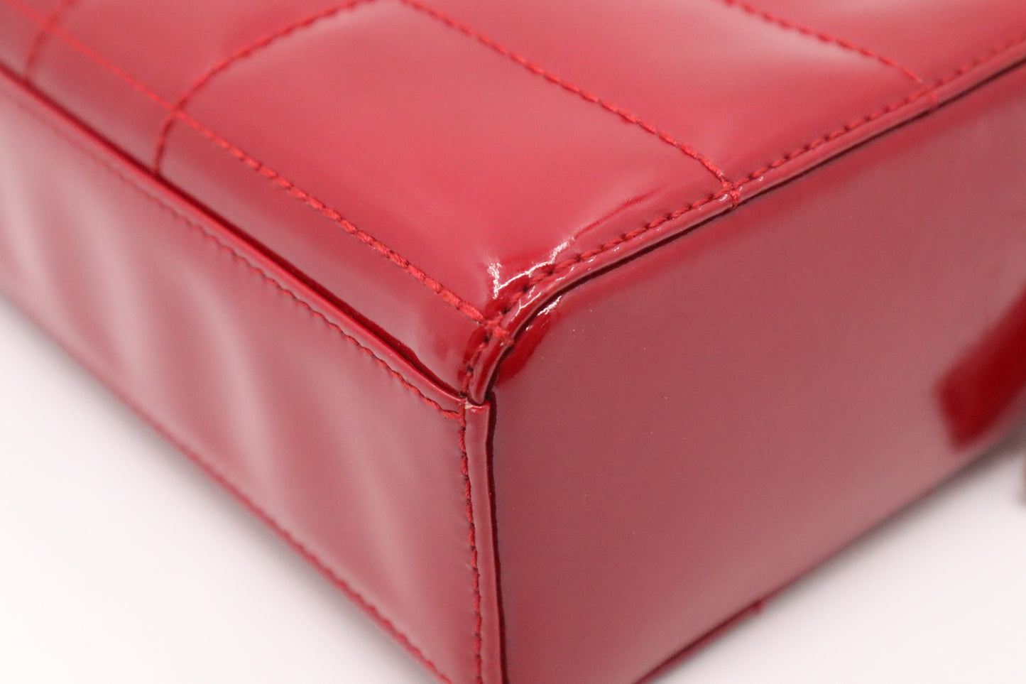 Chanel Chocobar Chain Hand Bag in Red Patent Leather