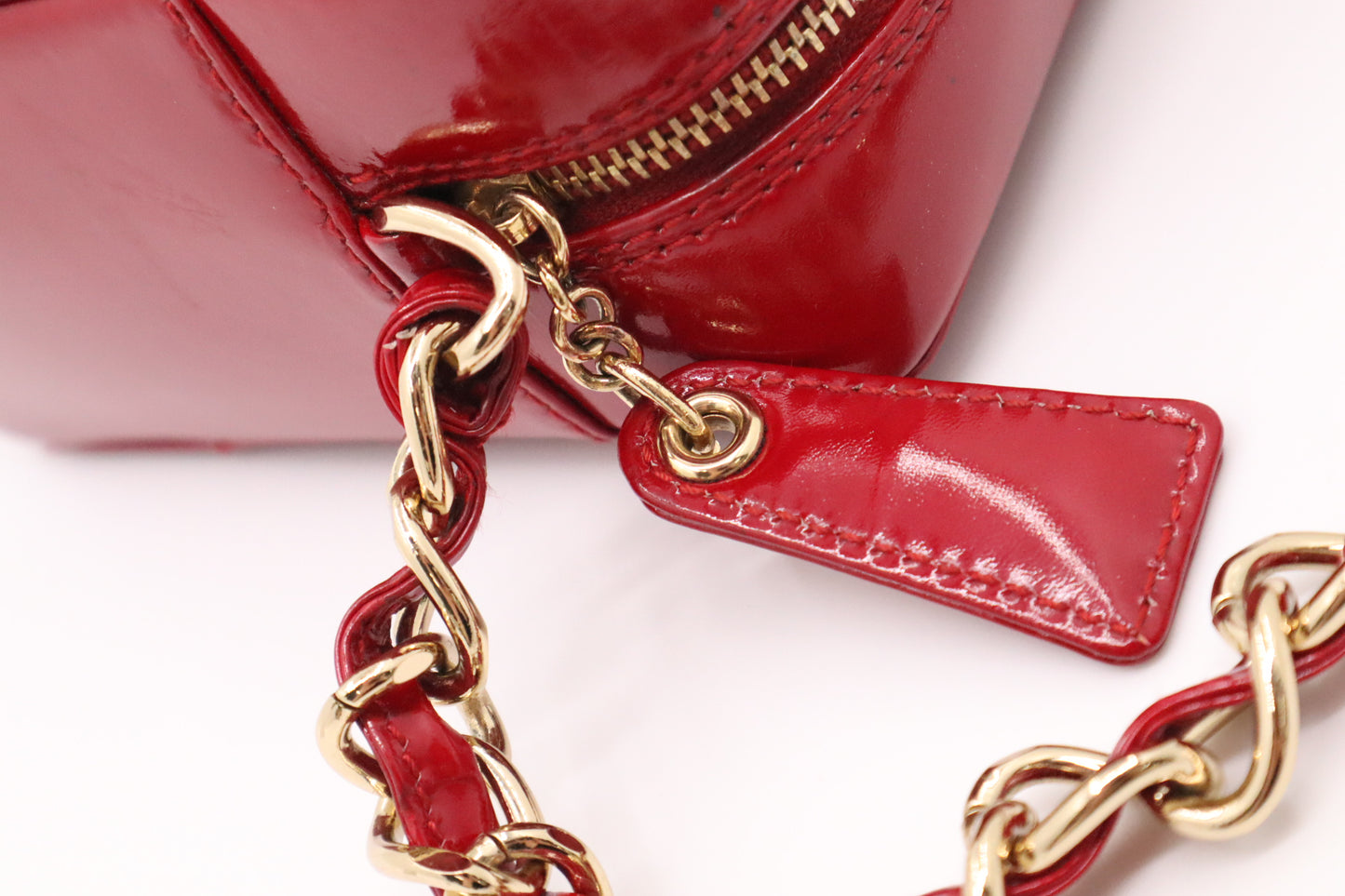Chanel Chocobar Chain Hand Bag in Red Patent Leather