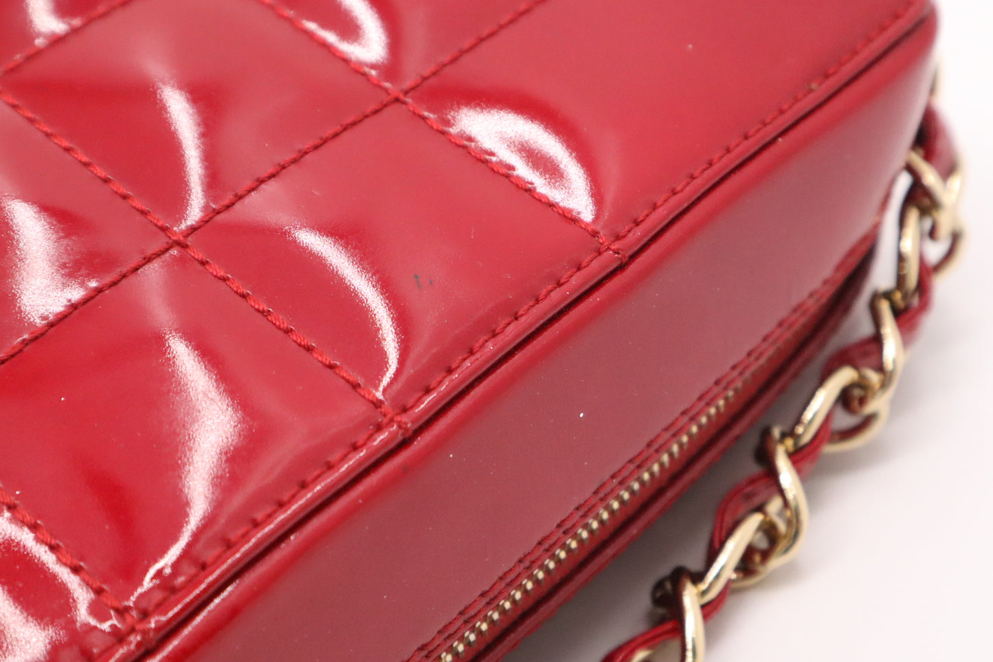 Chanel Chocobar Chain Hand Bag in Red Patent Leather