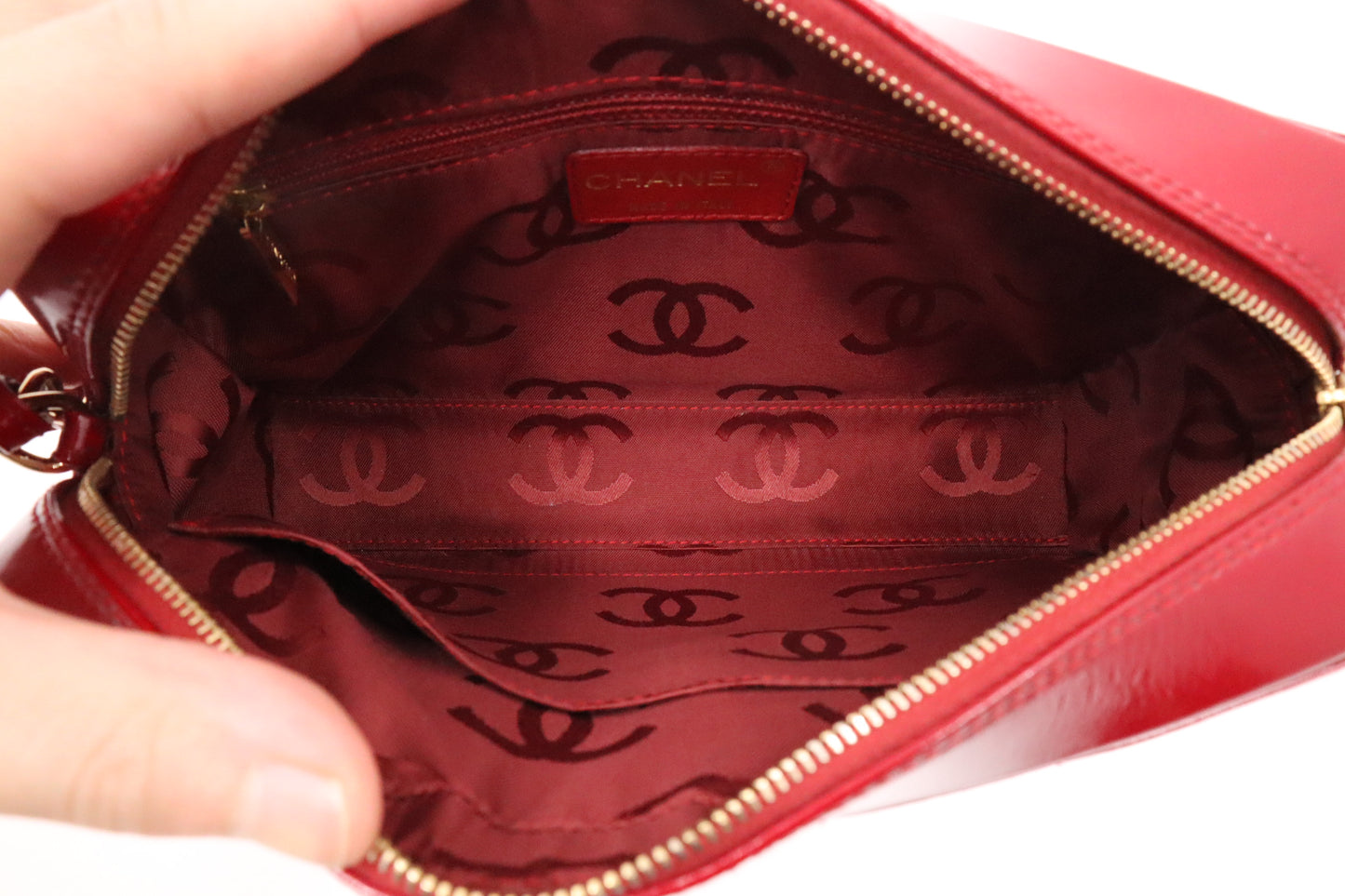 Chanel Chocobar Chain Hand Bag in Red Patent Leather