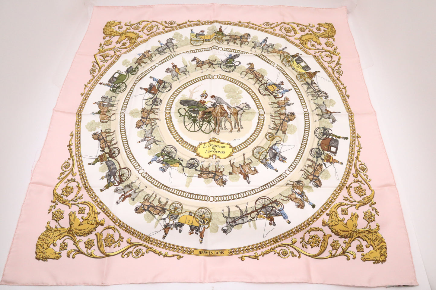 Hermes "La Promenade de Longchamps" Carre 90 in Pink Silk