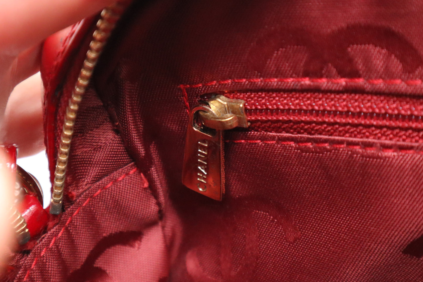 Chanel Chocobar Chain Hand Bag in Red Patent Leather