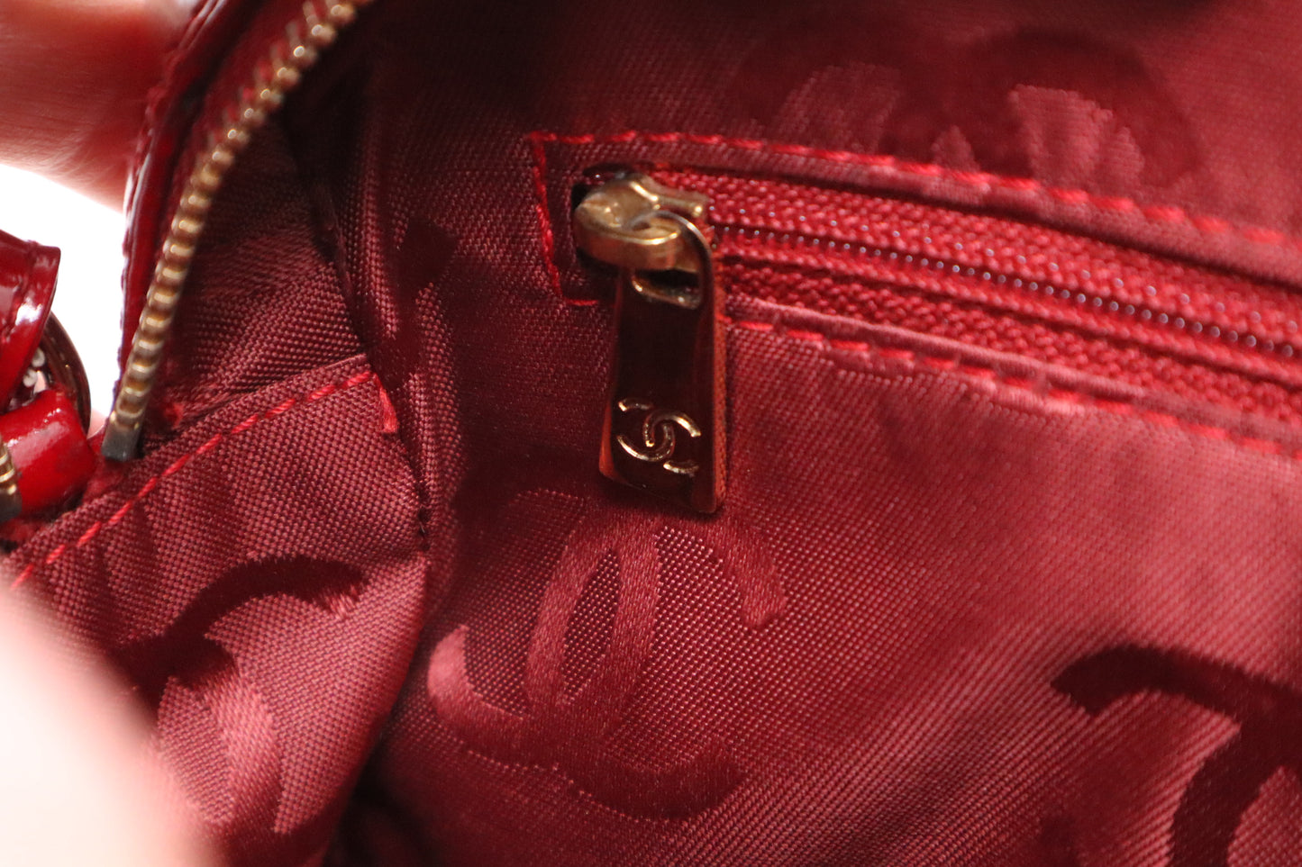 Chanel Chocobar Chain Hand Bag in Red Patent Leather
