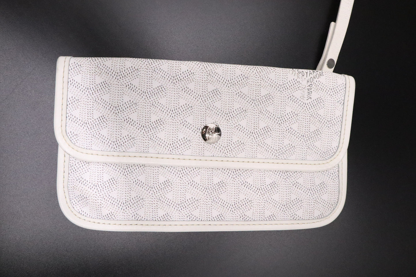 Goyard Saint-Louis PM in White Goyardine Canvas with Blue Stripe