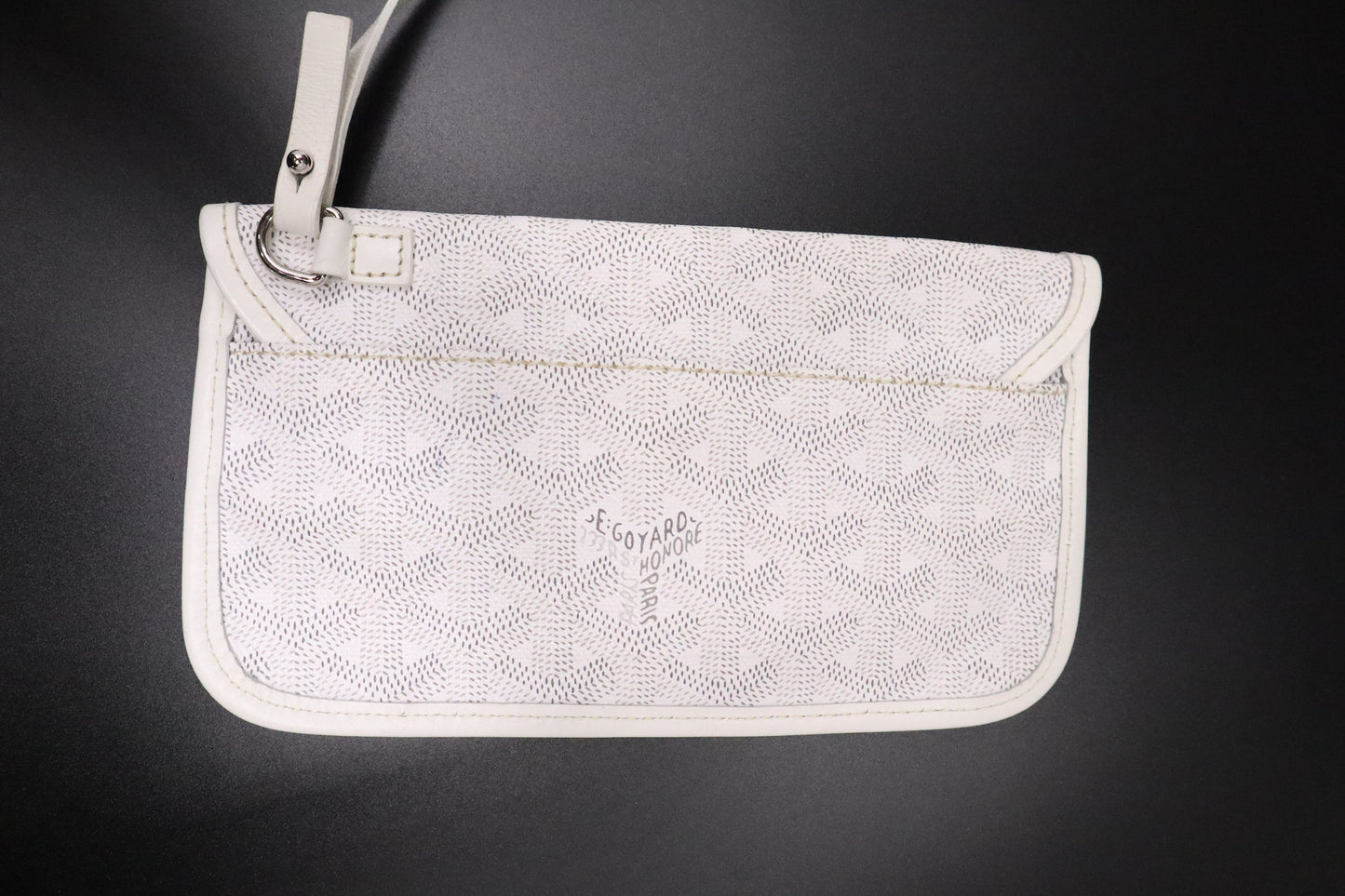 Goyard Saint-Louis PM in White Goyardine Canvas with Blue Stripe