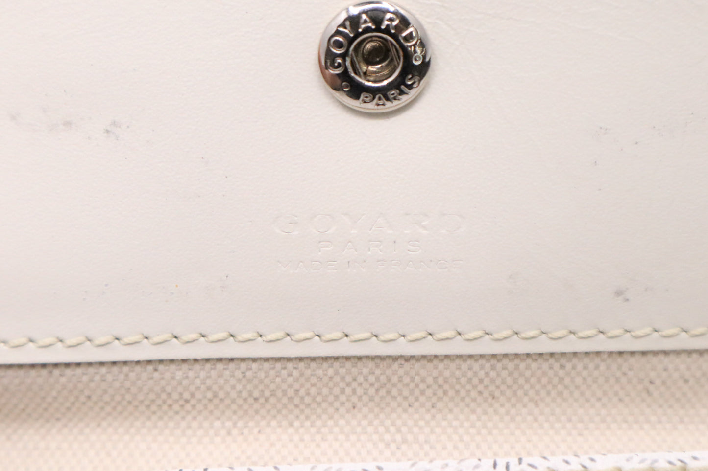 Goyard Saint-Louis PM in White Goyardine Canvas with Blue Stripe