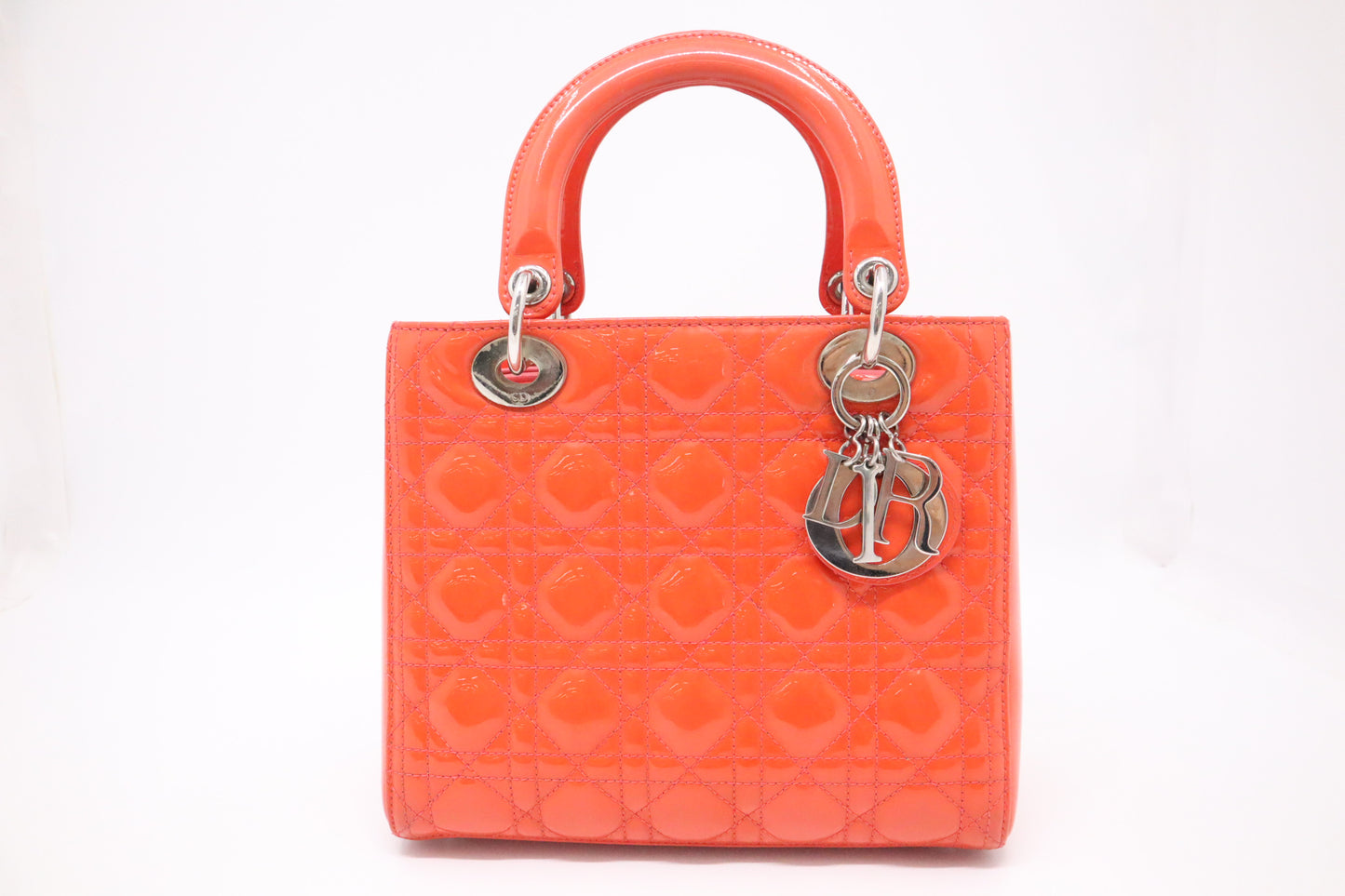 Dior Lady Dior Medium in Orange Cannage Patent Leather