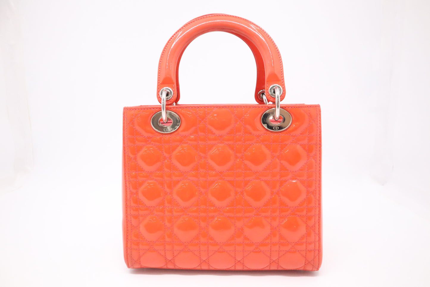 Dior Lady Dior Medium in Orange Cannage Patent Leather