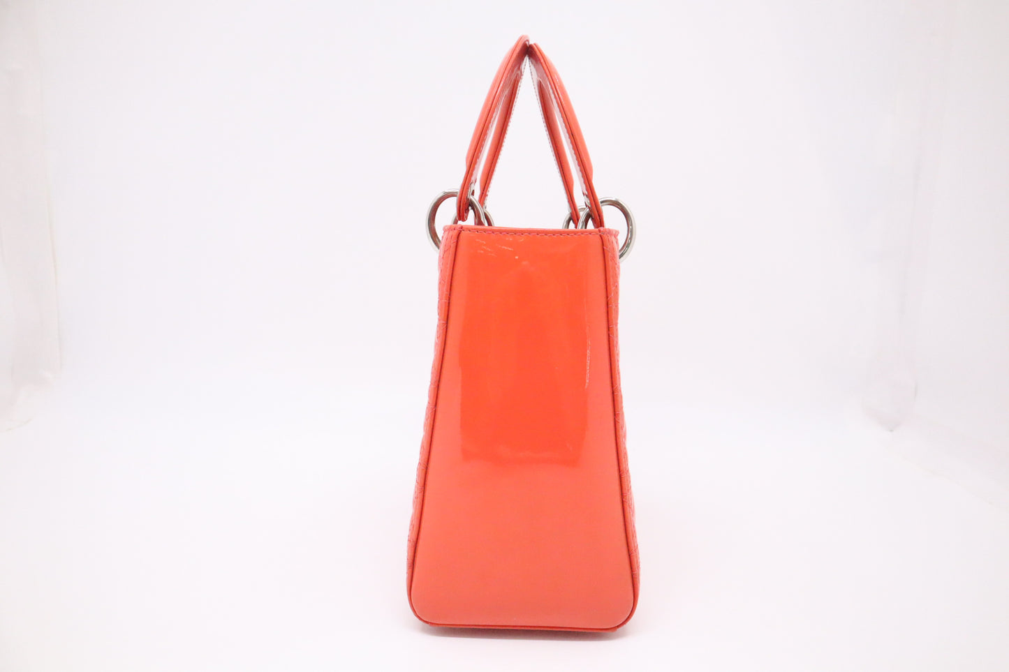 Dior Lady Dior Medium in Orange Cannage Patent Leather