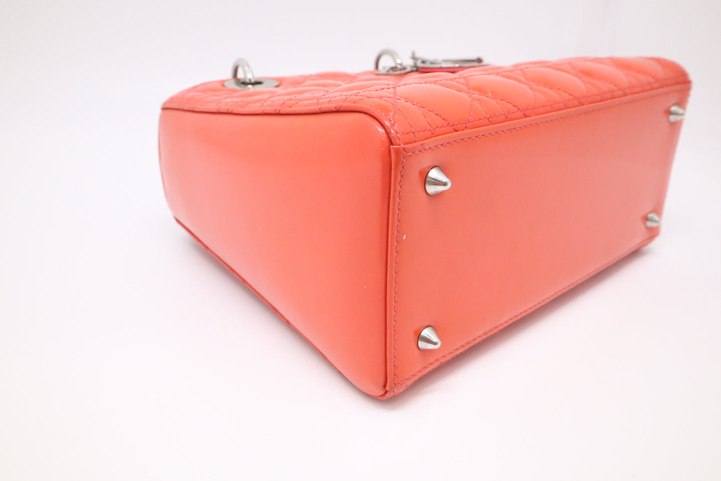 Dior Lady Dior Medium in Orange Cannage Patent Leather