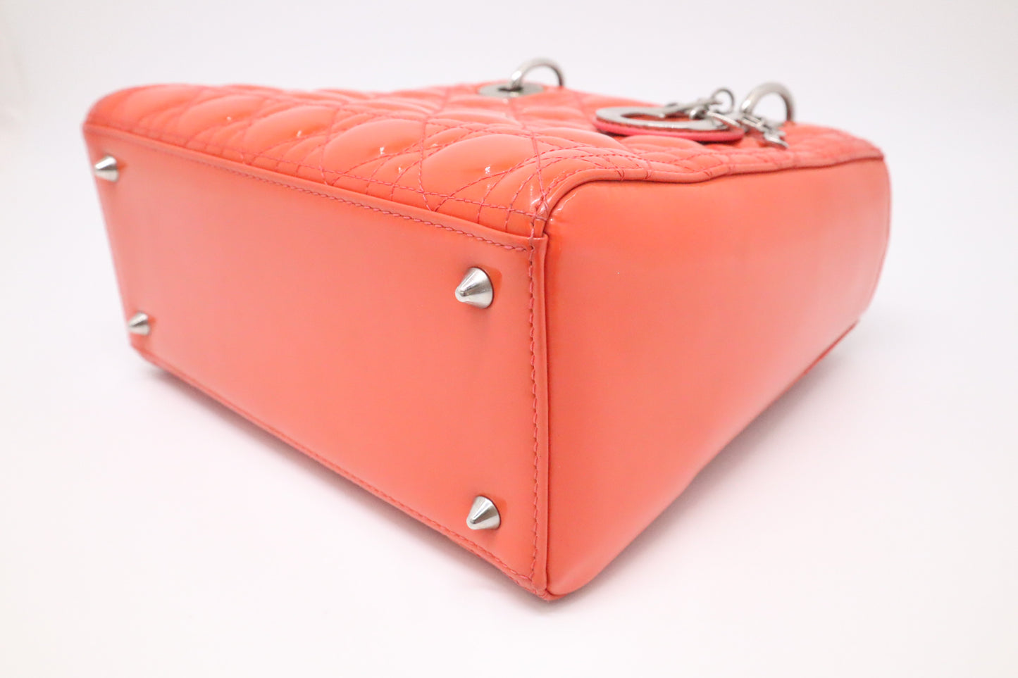 Dior Lady Dior Medium in Orange Cannage Patent Leather