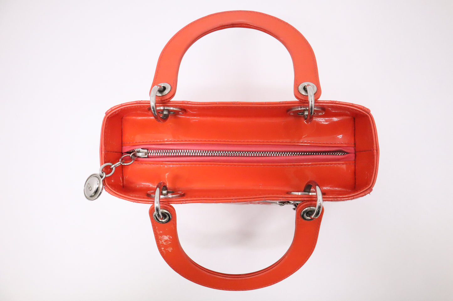 Dior Lady Dior Medium in Orange Cannage Patent Leather
