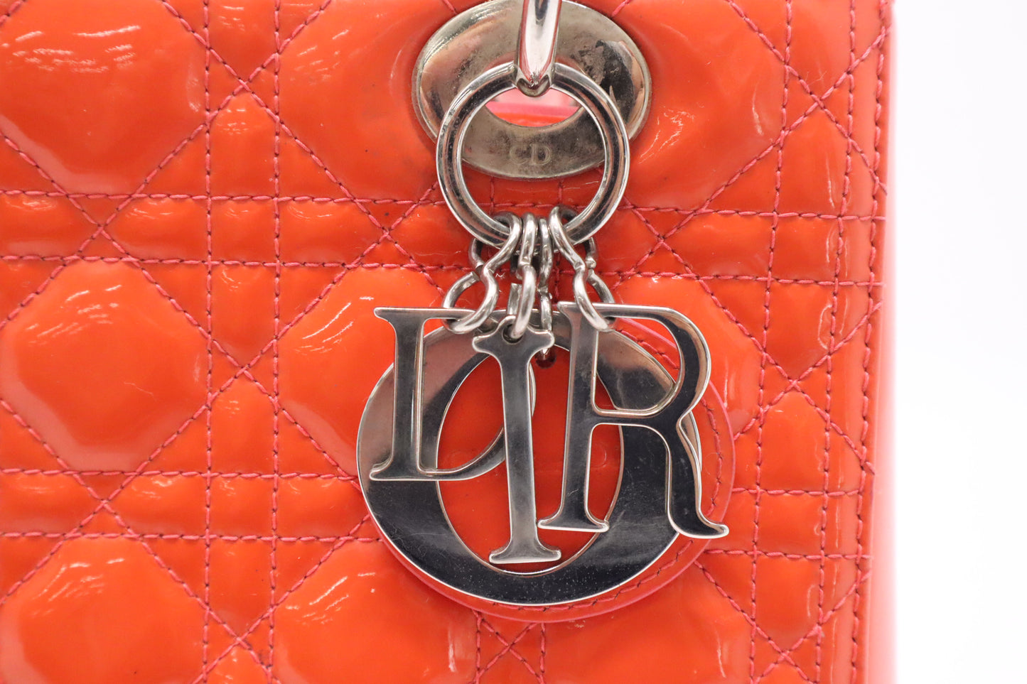 Dior Lady Dior Medium in Orange Cannage Patent Leather
