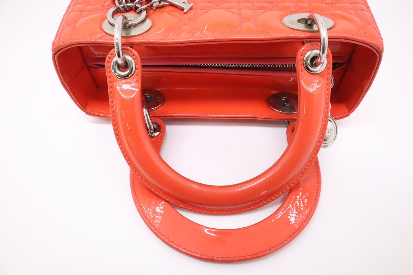 Dior Lady Dior Medium in Orange Cannage Patent Leather
