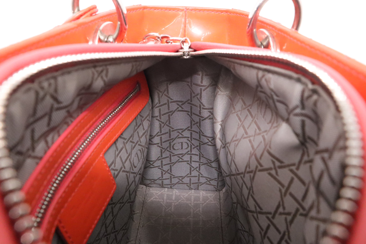 Dior Lady Dior Medium in Orange Cannage Patent Leather
