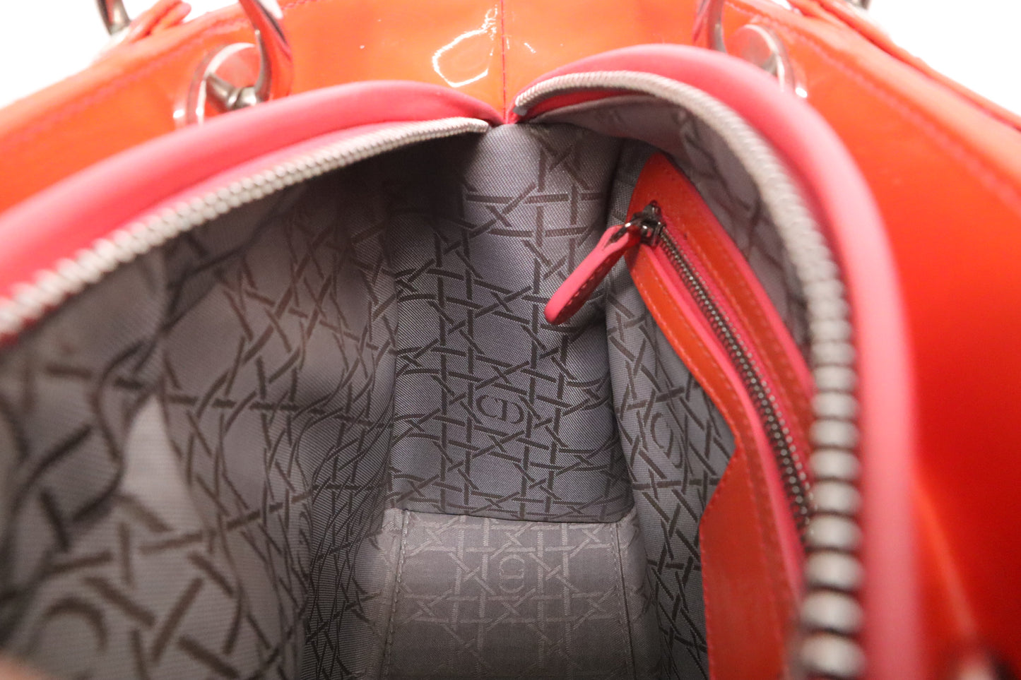 Dior Lady Dior Medium in Orange Cannage Patent Leather