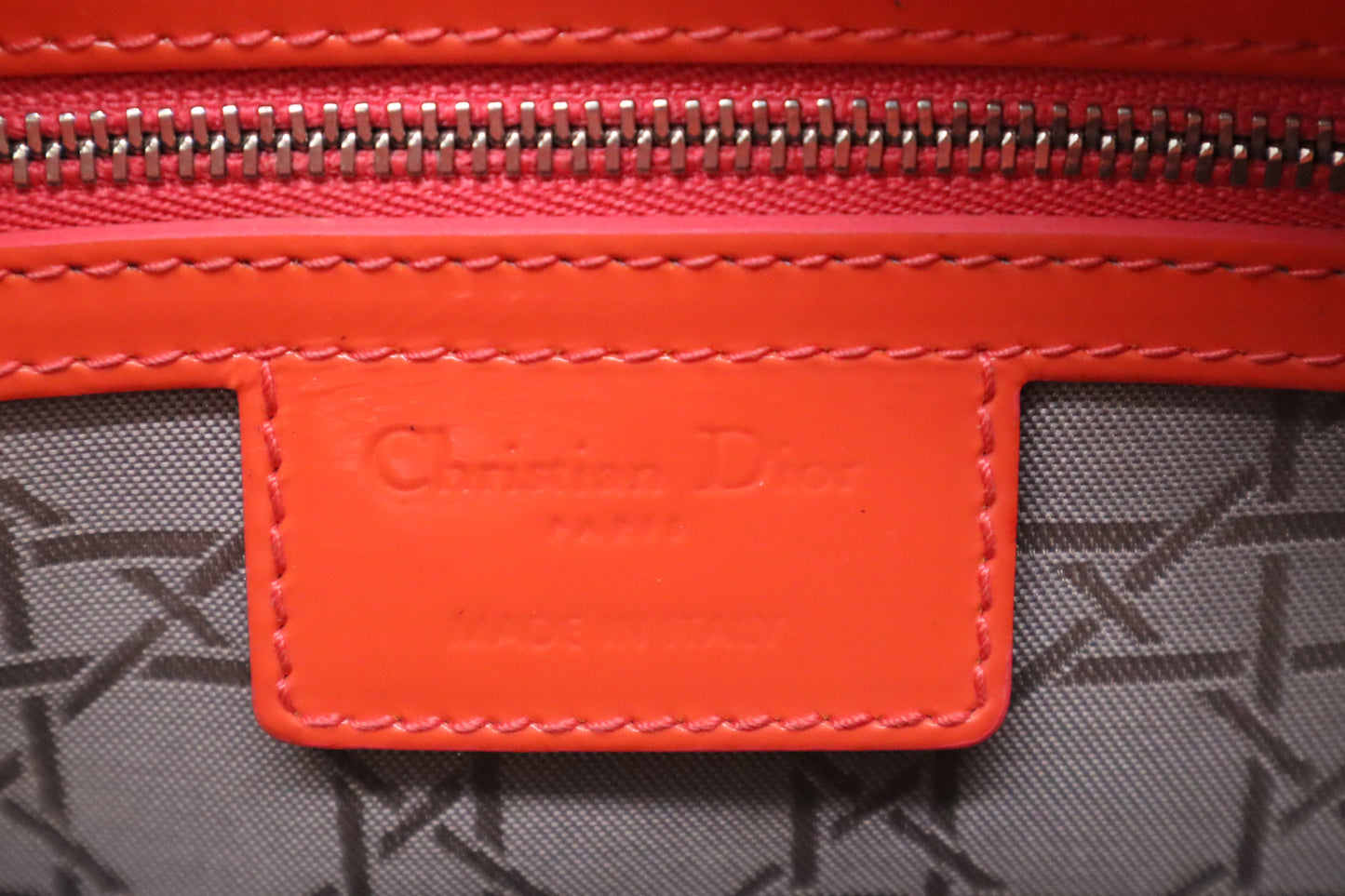 Dior Lady Dior Medium in Orange Cannage Patent Leather
