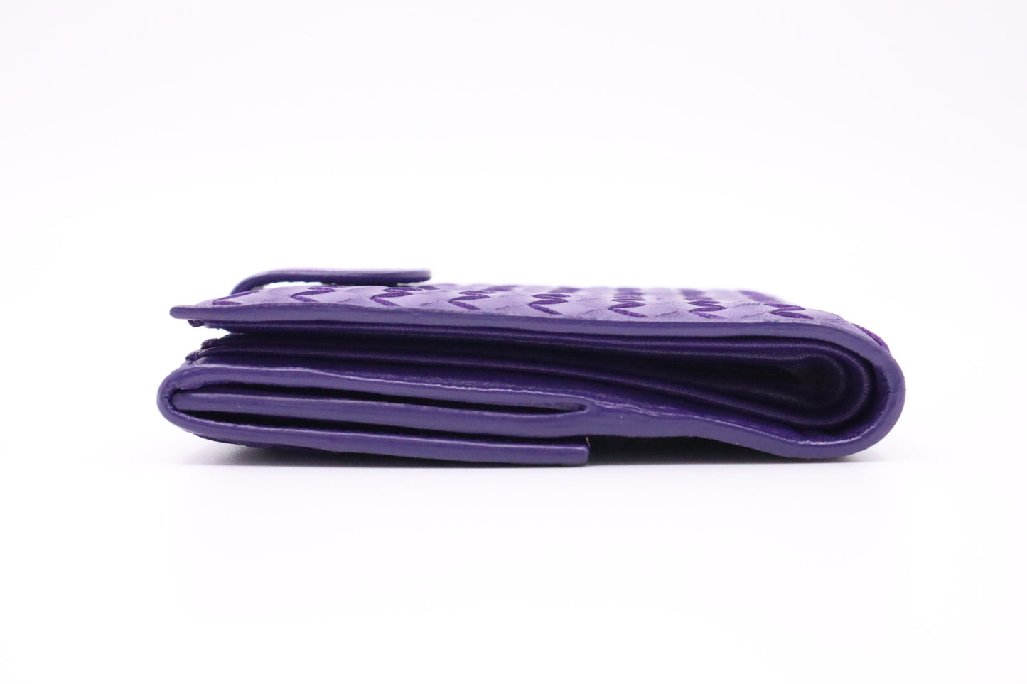 Bottega Veneta Compact Wallet in Purple Intrecciato Leather