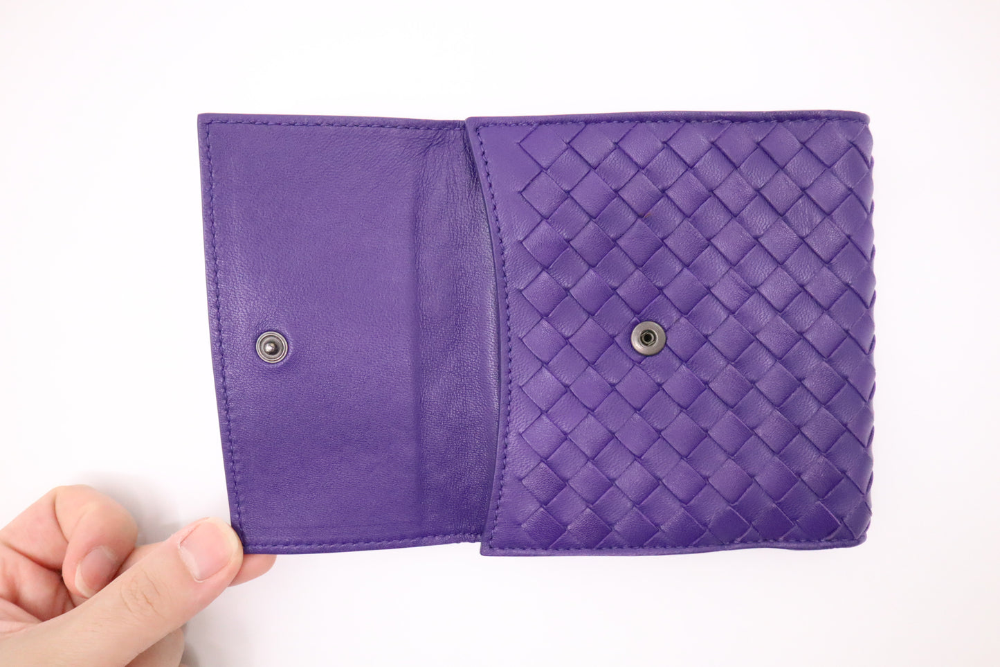 Bottega Veneta Compact Wallet in Purple Intrecciato Leather