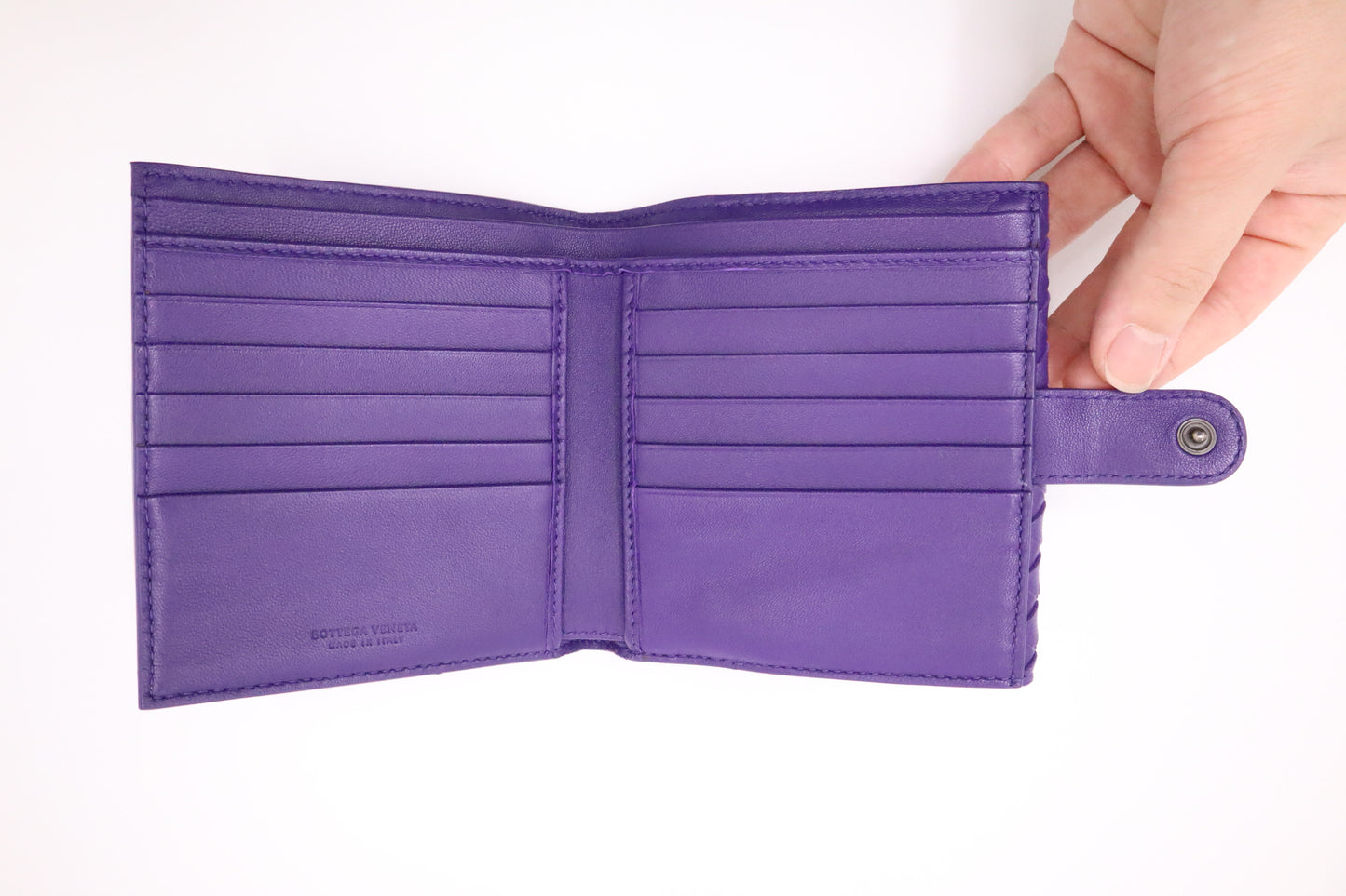 Bottega Veneta Compact Wallet in Purple Intrecciato Leather