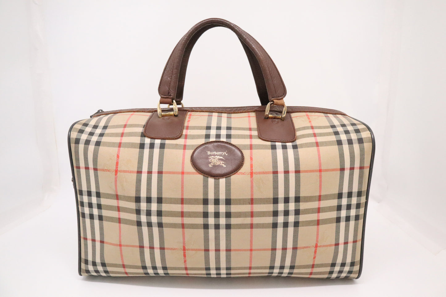 Burberry Boston Bag in Brown Checked Canvas