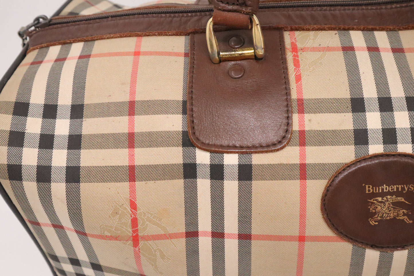 Burberry Boston Bag in Brown Checked Canvas