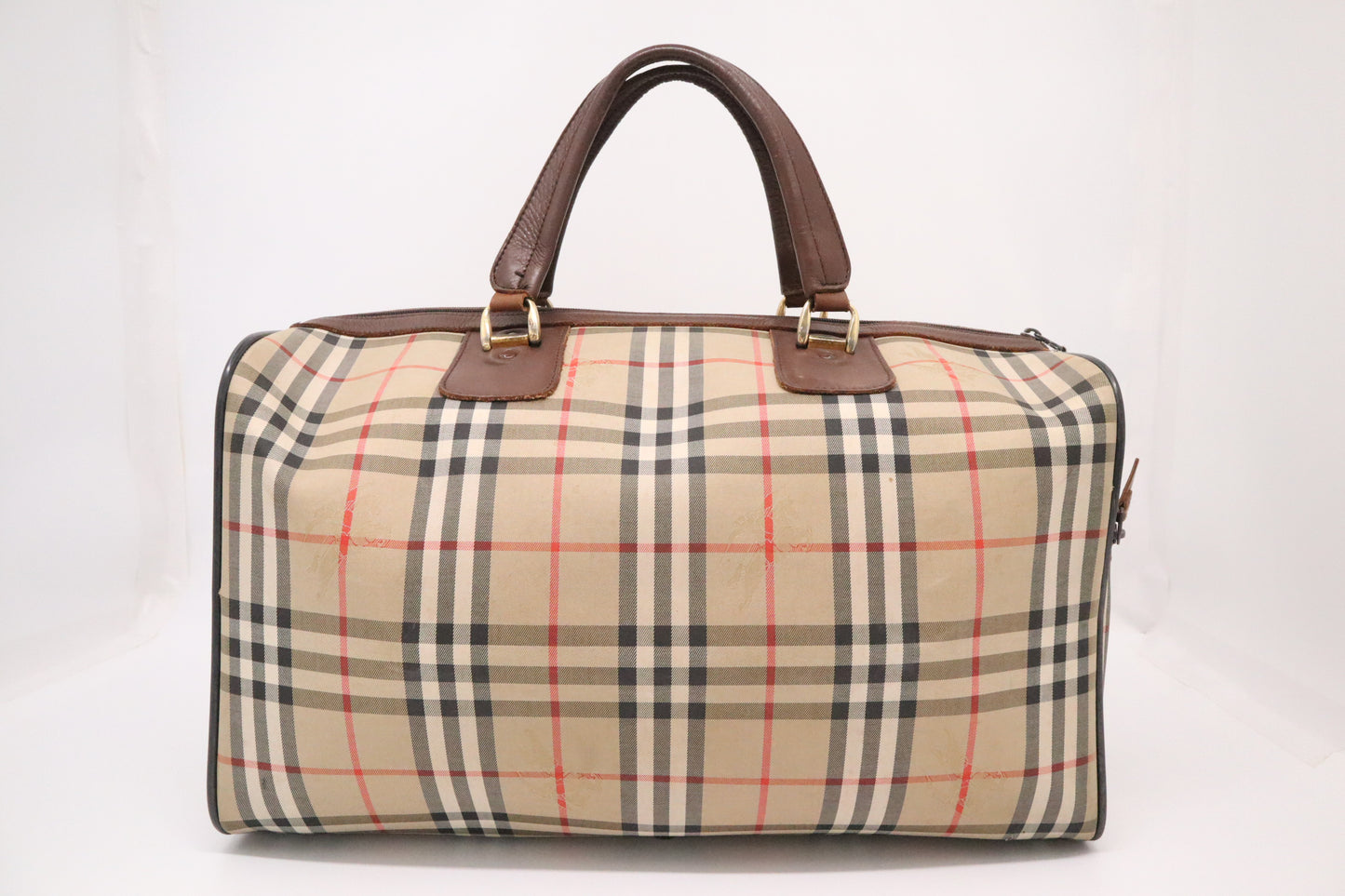 Burberry Boston Bag in Brown Checked Canvas