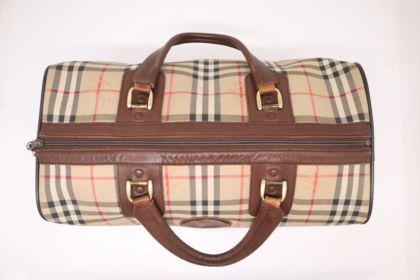 Burberry Boston Bag in Brown Checked Canvas