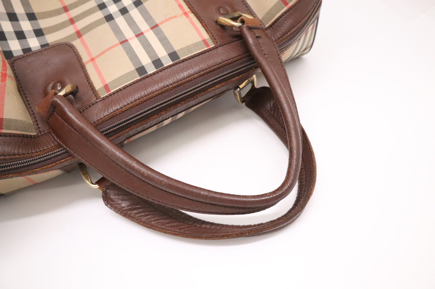 Burberry Boston Bag in Brown Checked Canvas
